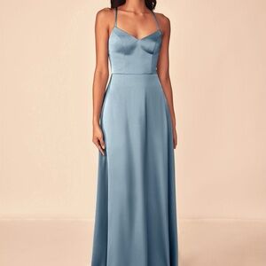 Azazie Blue Maxi Dress with Spaghetti Straps